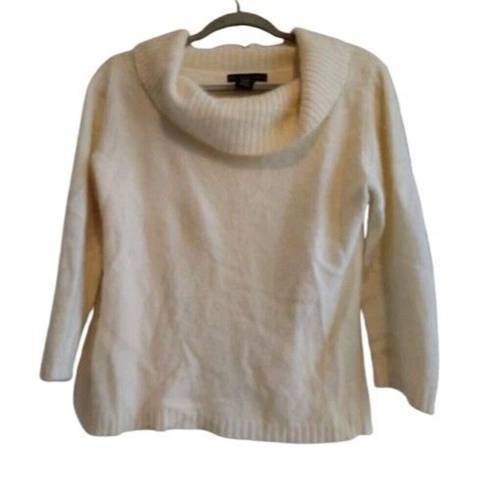 Apostrophe Cream Angora Wool Blend Cowl Neck Sweater Fuzzy Soft Knit Medium